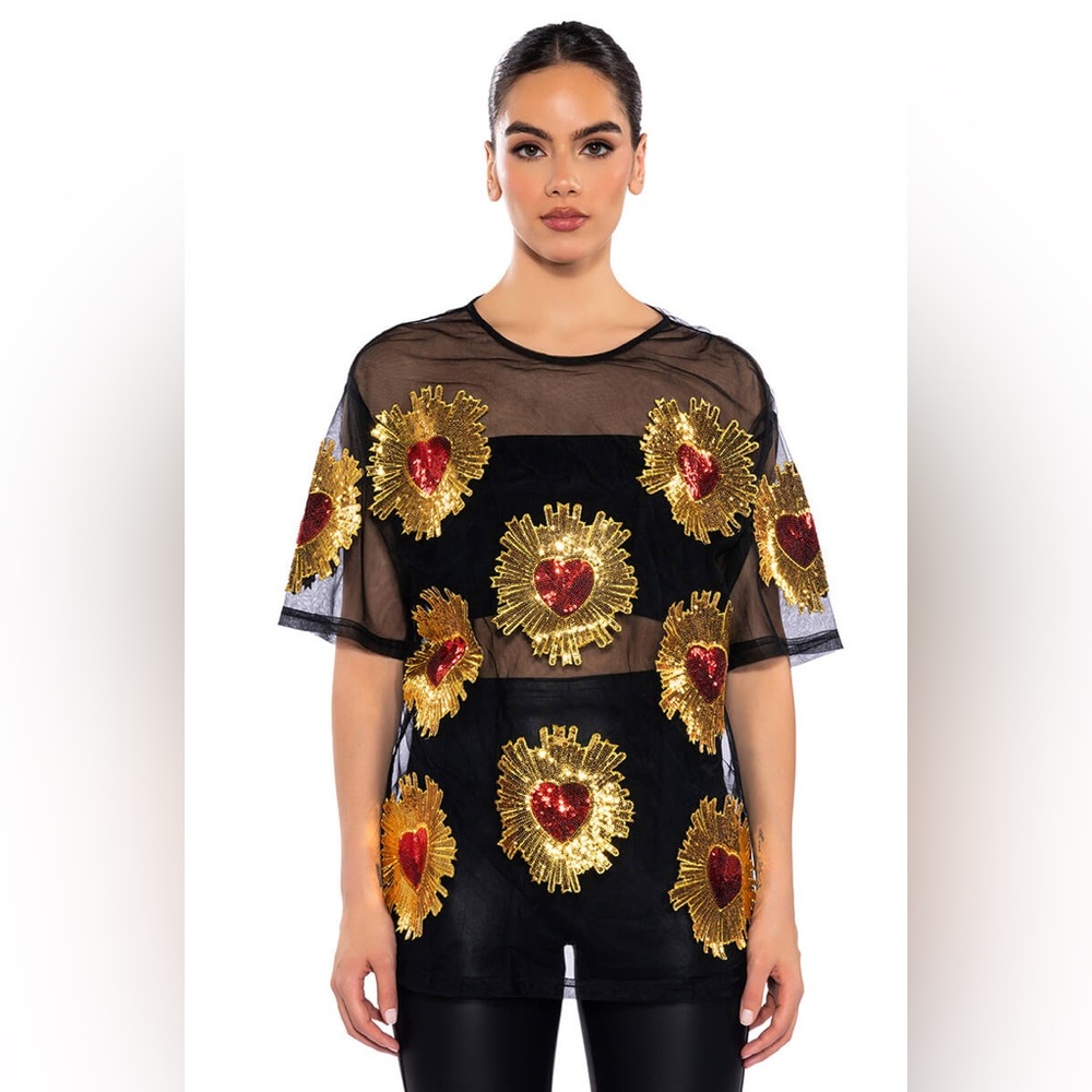Akira Queen of Hearts Shirt Sheer Valentine’s Day Sold Out Fashion T Red L